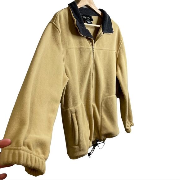 FU DA New York Y2K Vintage Fleece 100% Polyester Tan Zip Down Jacket Size Medium - Picture 3 of 6